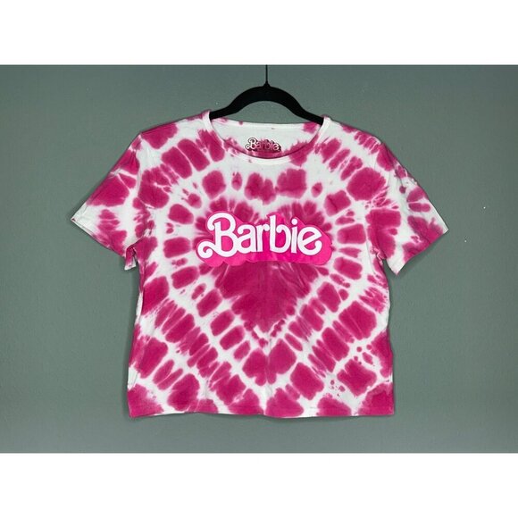 Hot Topic Women's XL Barbie Logo Heart Tie-Dye Hot Pink Girls Baby T-Shirt - Picture 2 of 7
